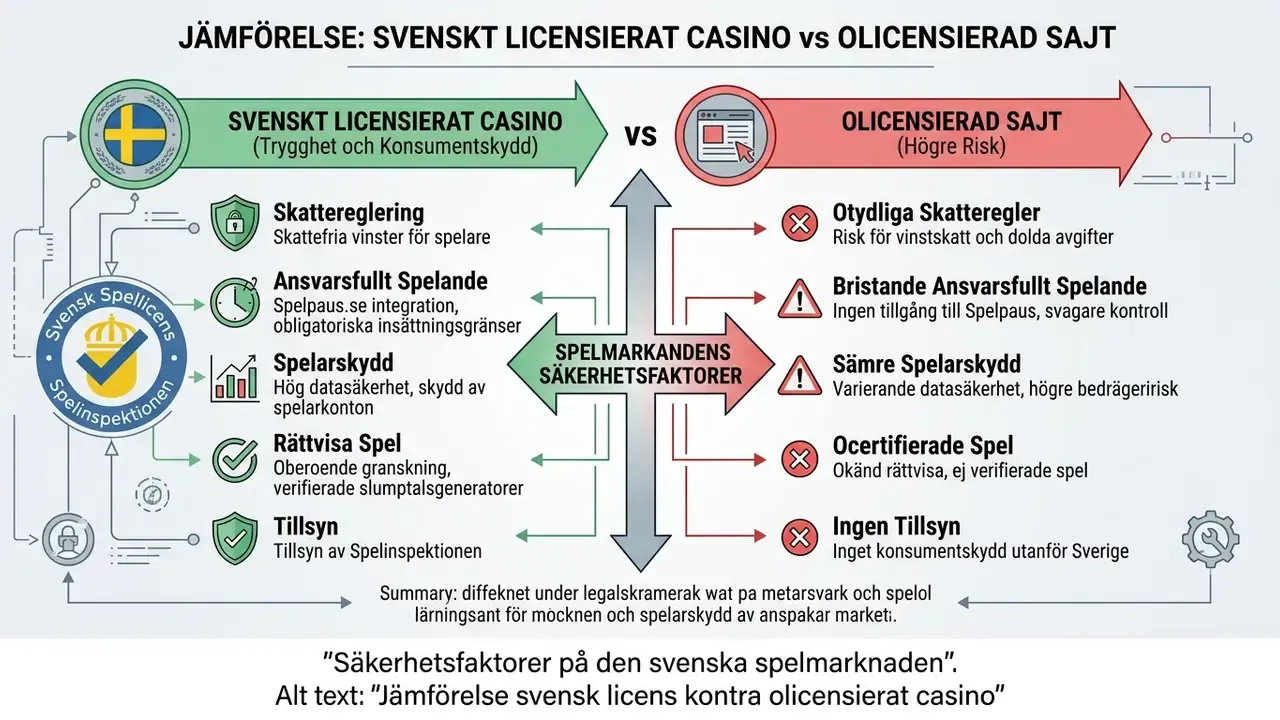 Jämförelse svensk licens kontra olicensierat casino
